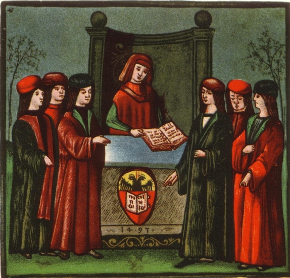 thumbThe entry of students in the Natio Germanica Bononiae, the nation of German students at the University of Bologna, depicted in a 1497 image