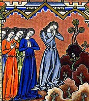 Jephthah's daughter laments – Maciejowski Bible (France, c. 1250)