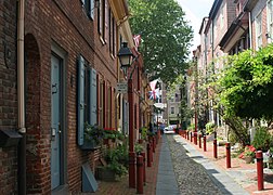 Elfreth's Alley, first developed in 1703, is the nation's oldest residential street.[99]