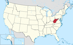 Map of the United States with West Virginia highlighted