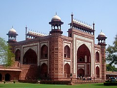 The Great gate (Darwaza-i rauza) gateway to the Taj Mahal, having chamfered tower corners