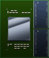 The M1 (APL1102) without the heat spreader showing the CPU die and the small SMD capacitors underneath. The left side of the image is a render.