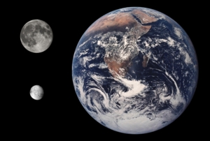Size comparison of Earth, the Moon, and Iapetus