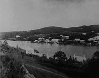 1904 view across Hamilton Harbour from Fort Hamilton of cedar-cloaked hills in Paget Parish