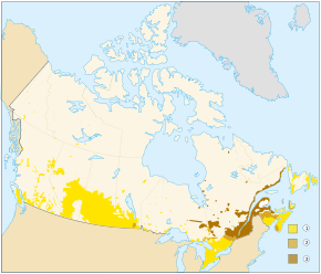 Map of Canada with English speakers and French speakers at a percentage