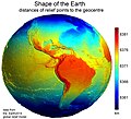 Image 58Earth's western hemisphere showing topography relative to Earth's center instead of to mean sea level, as in common topographic maps (from Earth)