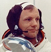 NASA Astronaut Neil Armstrong wearing "Snoopy cap" with Plantronics (SPENCOM) headset prior to his Apollo 11 lunar landing in 1969