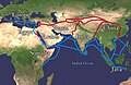 Image 43The economically important Silk Road was blocked from Europe by the Ottoman Empire in c. 1453 with the fall of the Byzantine Empire. This spurred exploration, and a new sea route around Africa was found, triggering the Age of Discovery. (from Indian Ocean)