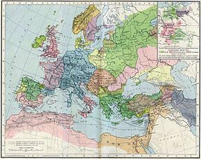 Map depicting the borders of empires, kingdoms and other states in Europe, the Middle East, and northern Africa