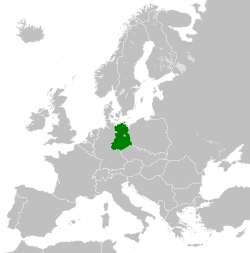 Territory of East Germany (green) during the Cold War