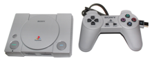A PlayStation Classic console and controller against a pure white background.