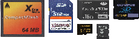 Top: CF, SD, Memory Stick Pro Duo, xD card; Bottom: MicroSD, Memory Stick Micro (M2)