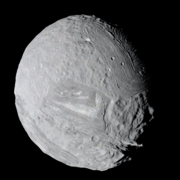 Moon Miranda (Uranus) image by Voyager 2, 1986