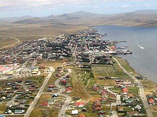 Aerial photograph of small seaside city