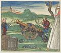 Contemporary illustration on how a cannon could be used with the aid of quadrants for improved precision.