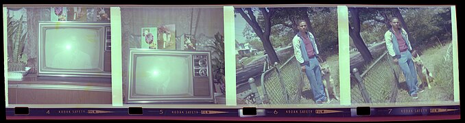 126 negative strip (converted to positive) with numbered leaders on a roll of 20 exposures from the 1970s showing the manufacturer text "Kodak Safety Film" indicating acetate base (non-nitrate).