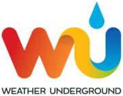 Weather underground logo appears with the letters W U colored in a gradient from red to blue. There is a raindrop above the letter U. Under this graphic is smaller black text reading "Weather Underground."