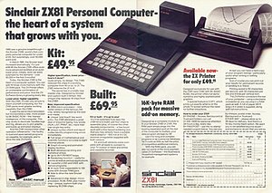 A two-page advertising spread showing the ZX81 with a 16 KB RAM pack and ZX Printer attached, next to the headline "Sinclair ZX81 Personal Computer – the heart of a system that grows with you"