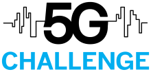 5G Challenge logo. the charactors 5G set on a city scape outline with the word Challenge in blue and all capital letters below