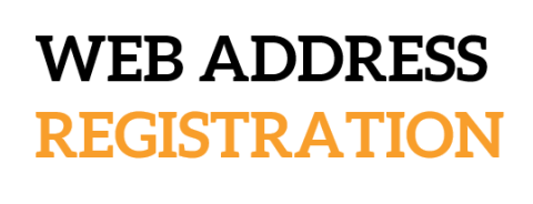 Web Address Registration in black and orange text on white background 