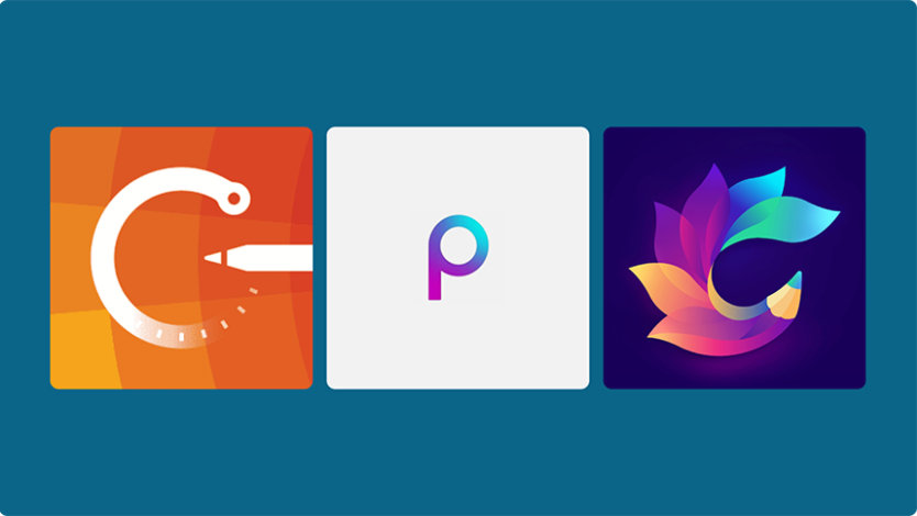 Concepts app logo, Picsart app logo, Colouring Book app logo