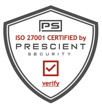 Logo that have the shape of a shield, show the certification of the ISO 27001