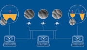 Illustration with computers below circles showing how AI can be used to tune quantum bits. 
