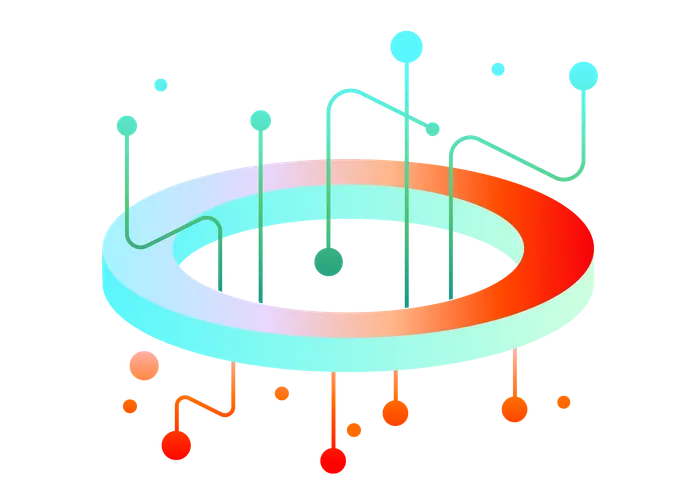 An abstract illustration of a ring with connecting node lines passing through it