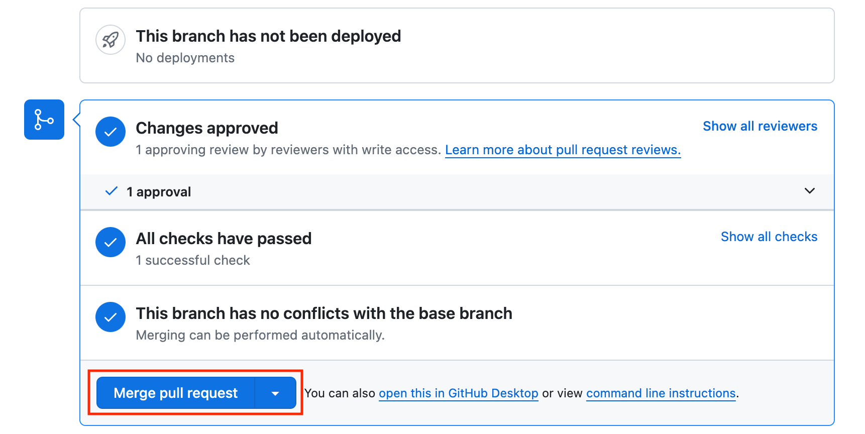 Screenshot of how to merge your pull request in Github
