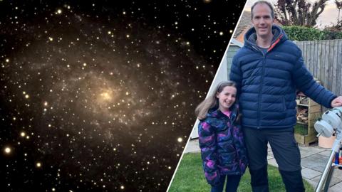 Split: 
LEFT: A picture of the Triangulum galaxy
RIGHT: Kevin and his daughter, Isabelle