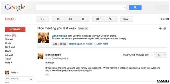 Messages from Google+ connections will go directly to Gmail users' inboxes