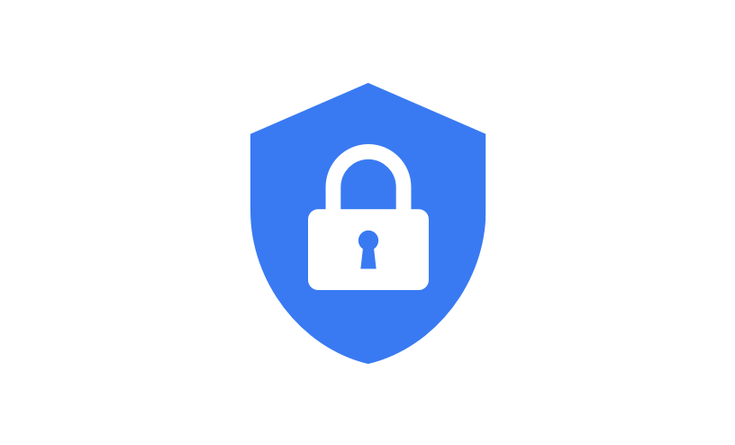 Blue security icon with a lock.