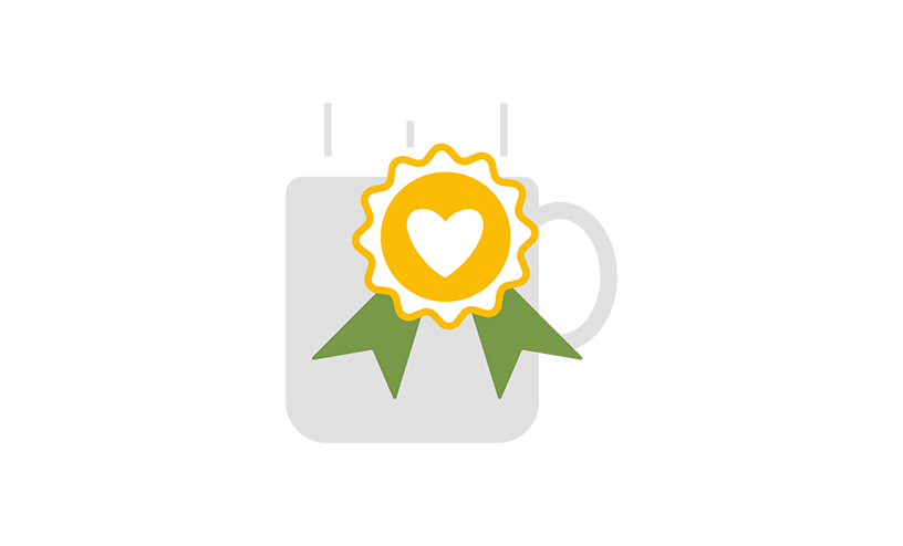 Icon of coffee mug with a ribbon award.