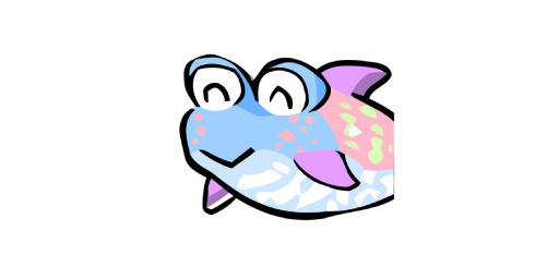 Graphic of a cartoon fish smiling.