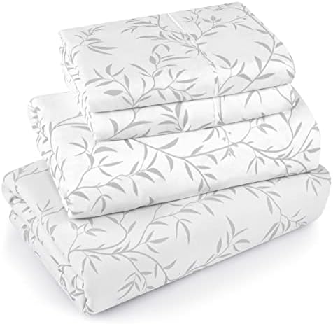 Utopia Bedding King Sheet Set, Soft Microfiber 4 Piece Bed Sheets with 15" Deep Pocket - Easy Care Brushed Microfiber (Vines - Grey)