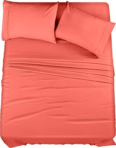 Utopia Bedding Queen Bed Sheets Set - 4 Piece Bedding - Brushed Microfiber - Shrinkage and Fade Resistant - Easy Care (Queen, Coral)