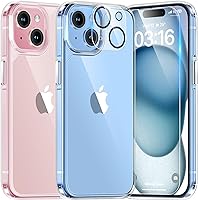 TAURI for iPhone 15 Case, [5 in 1] 1X Clear Case [Not-Yellowing] with 2X Screen Protectors + 2X Camera Lens Protectors,...