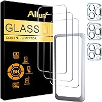 Ailun 3 Pack Screen Protector for iPhone 15 Pro Max [6.7 inch] + 3 Pack Camera Lens Protector with Installation...