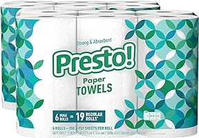 Amazon Brand - Presto! Flex-a-Size Paper Towels, 158 Sheet Huge Roll, 12 Rolls (2 Packs of 6), Equivalent to 38 Regular...