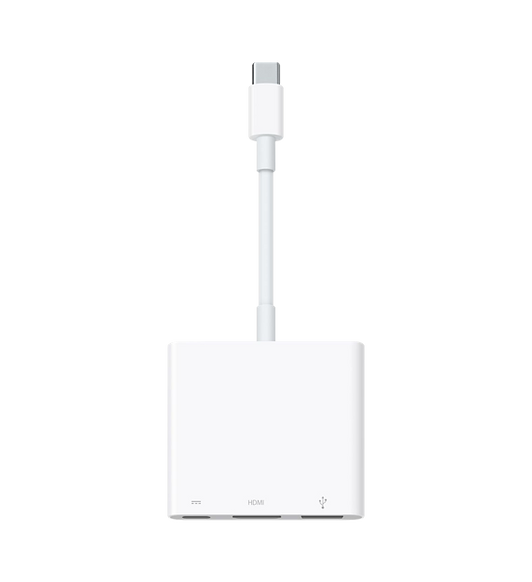 Med usb-c digital AV multiport-adaptern kan du ansluta en Mac eller iPad med usb-c-port till en HDMI-skärm, med en vanlig usb-enhet och en usb-c-laddningskabel anslutna samtidigt.