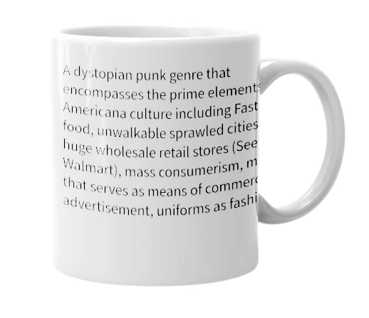 White mug with the definition of 'Burgerpunk'