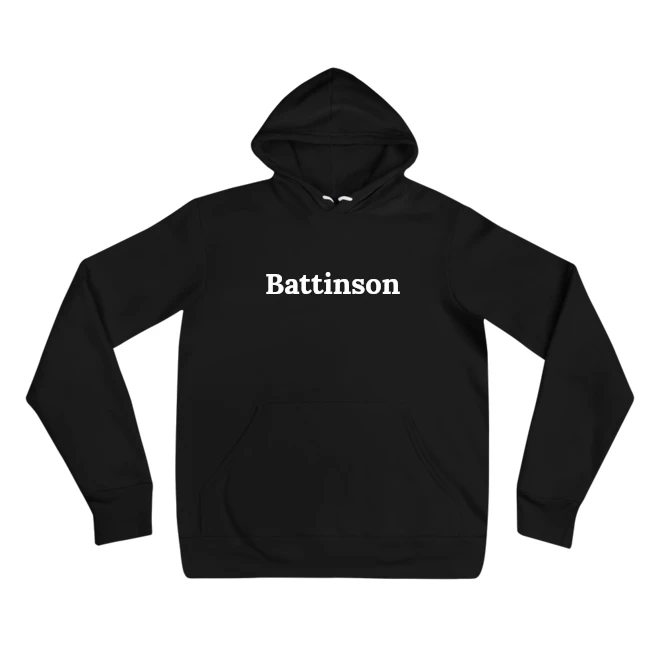 Hoodie with the phrase 'Battinson' printed on the front