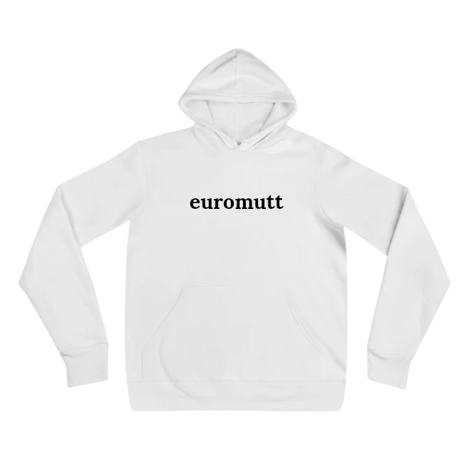 Hoodie with the phrase 'euromutt' printed on the front