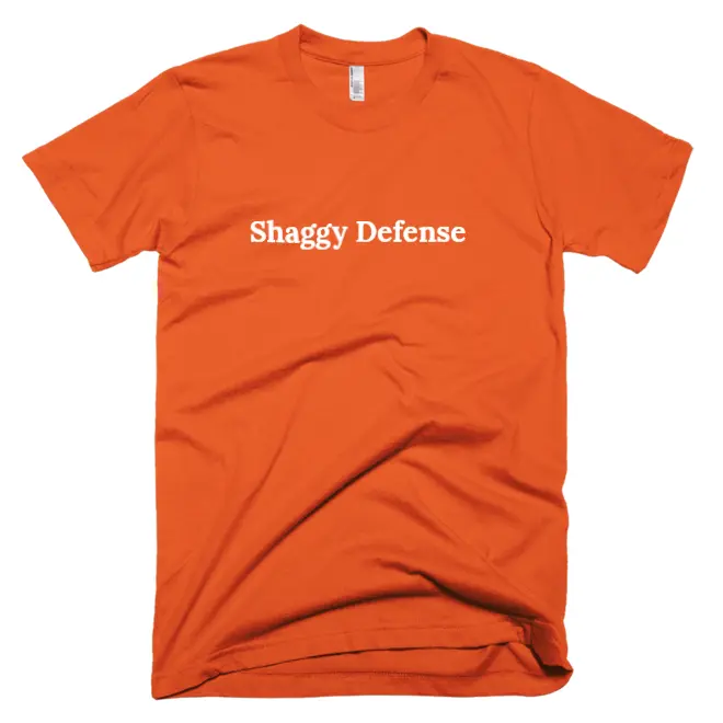 T-shirt with 'Shaggy Defense' text on the front