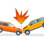 Accident road situation danger car crash and accident road collision safety emergency transport. Accident dangerous speed. Accident road on street damaged automobiles after collision car crash vector.