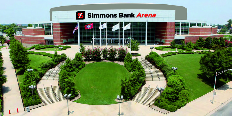 A mock-up of the signage set to be installed after Verizon Arena becomes Simmons Bank Arena this week.