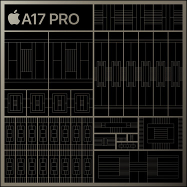 Stylizowana ilustracja przedstawiająca czip A17 Pro